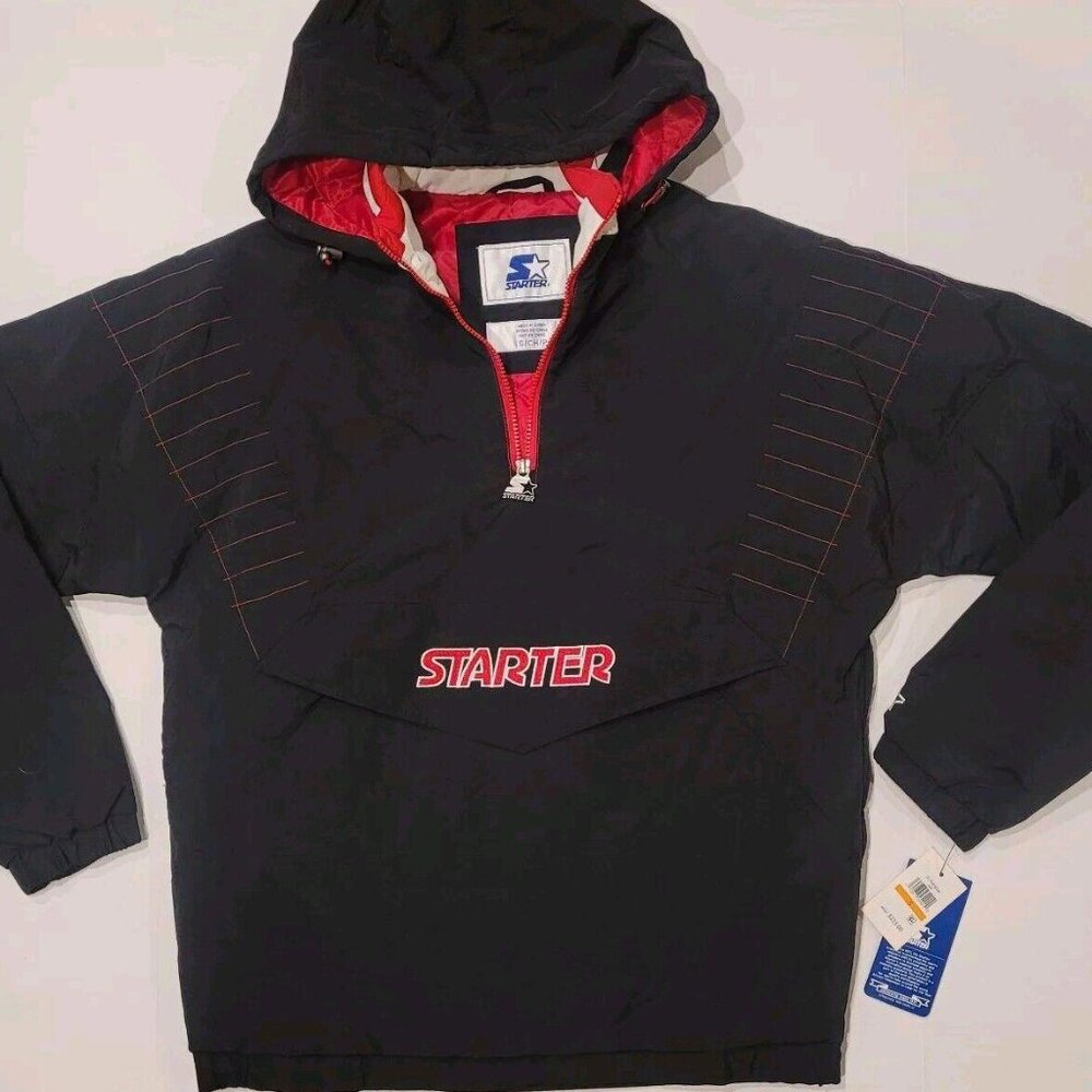 New Vintage Starter Hoodie Half Zip Pullover Jacket Men's Size Small Black Red